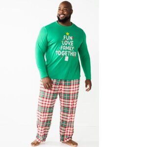 Mens Christmas Pajamas 2XLT Tall Love Family Red Green Plaid Shirt & Pants